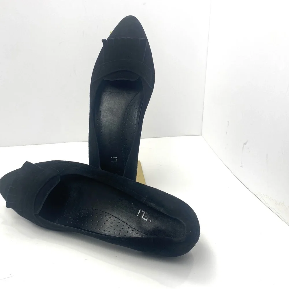 Vaneli Womens Black Suede Kiltie Fringe Pointed Toe‎ Loafers Flats Size 11M